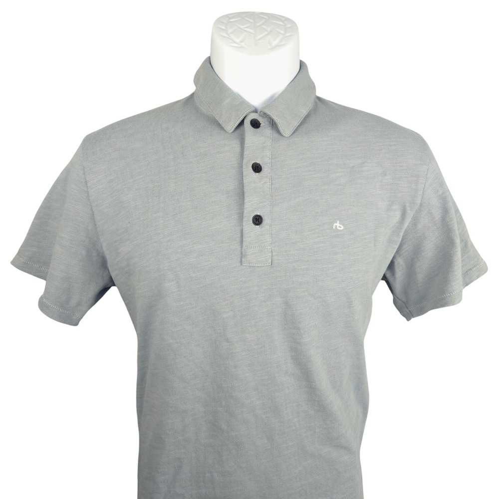 Rag & Bone Mens Short‎ Sleeve Slub Cotton Polo Shirt Light Blue Gray Size Medium